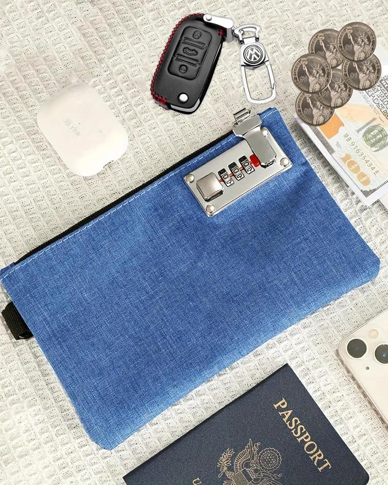GEEDUD Lockable Money Bag - 5x8 Inches Durable Nylon Locking Bank Bag Coin Purse for Cash, Jewelry, Passports, Medicine, Credit Cards and Valuable Storage Cash Pouch (Blue) - Image 5